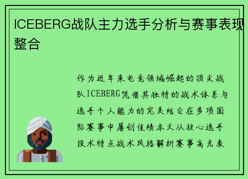 ICEBERG战队主力选手分析与赛事表现整合