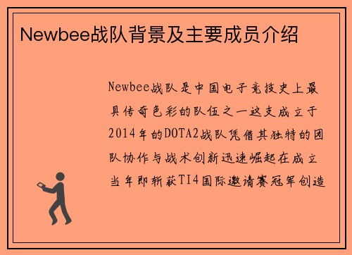 Newbee战队背景及主要成员介绍