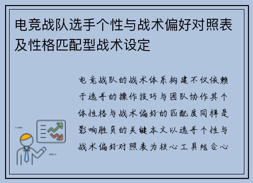 电竞战队选手个性与战术偏好对照表及性格匹配型战术设定